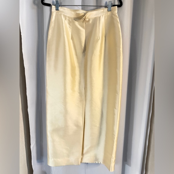 Vintage Teri Jon Nites Silk Wool Pencil Skirt | Rickie Freeman | Ivory Midi - Picture 4 of 10